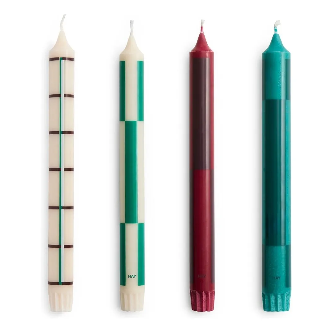 Hay Green Pattern Candles - Set Of 4