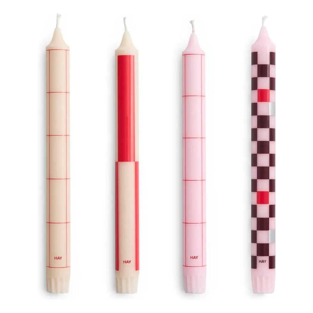 Hay Red Pattern Candles - Set Of 4