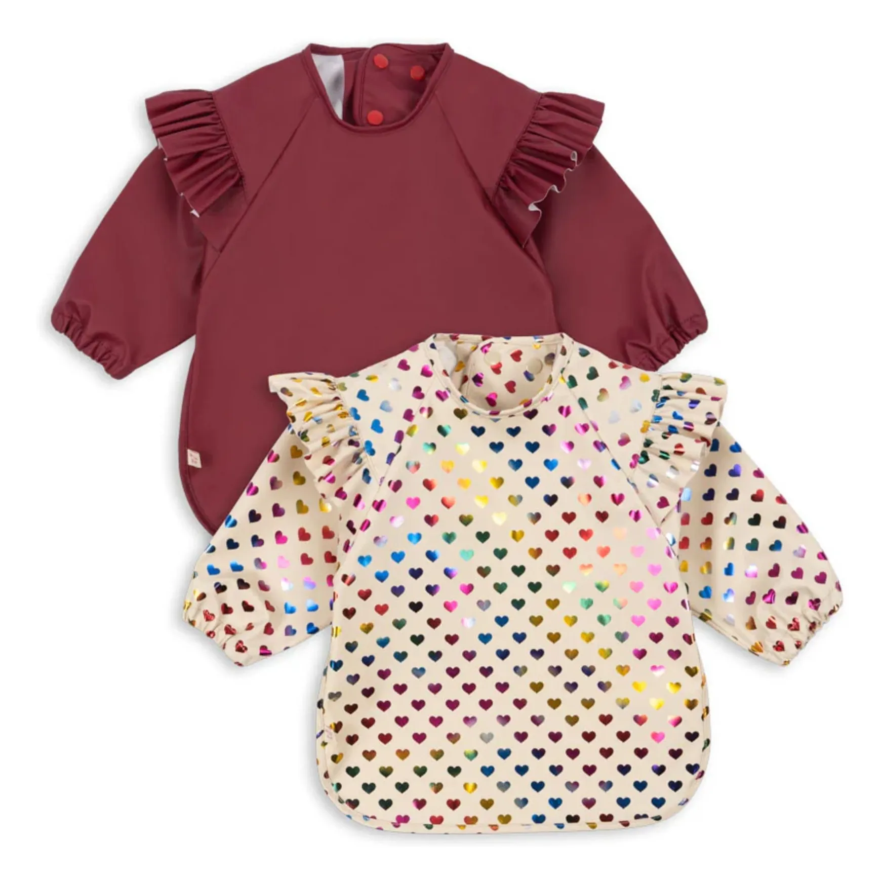 Konges Sløjd Multicoloured Bibs With Hearts Sleeves - Set Of 2