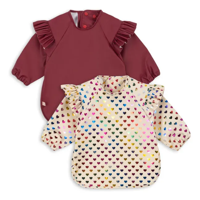 Bibs with hearts sleeves - Set of 2