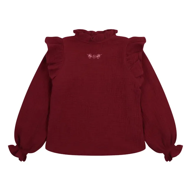 Maitea Double Cotton Gauze Blouse | Burgundy