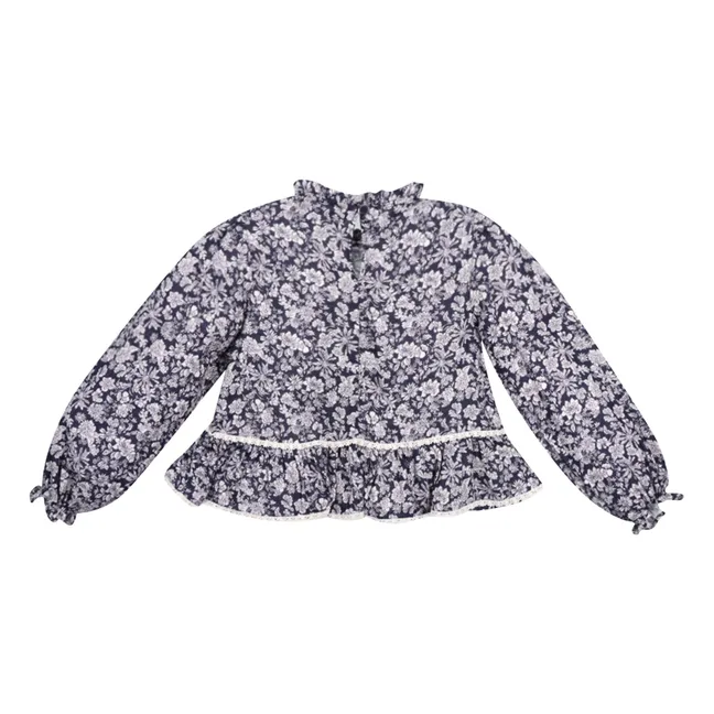 Blouse Lilth Double Gaze de Coton Fleurie | Bleu marine