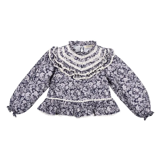 Blouse Lilth Double Gaze de Coton Fleurie | Bleu marine