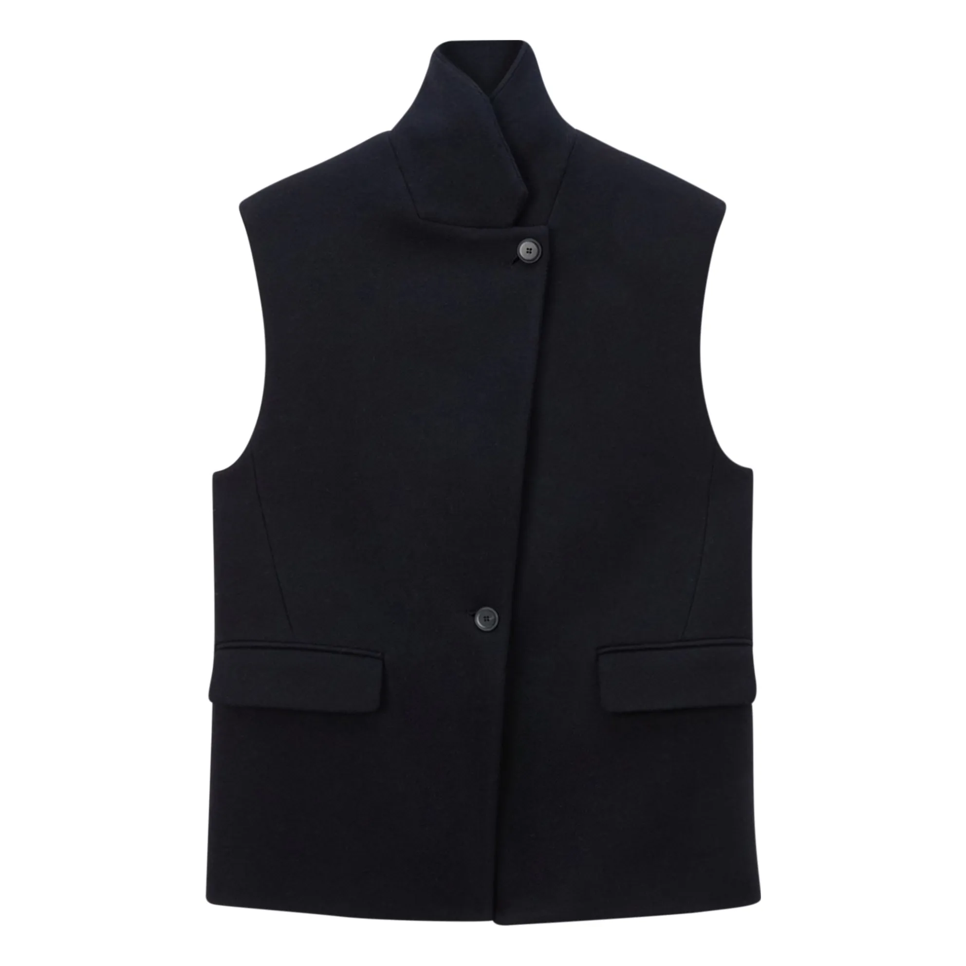 Pomandère Navy Blue Sleeveless Wool Jacket