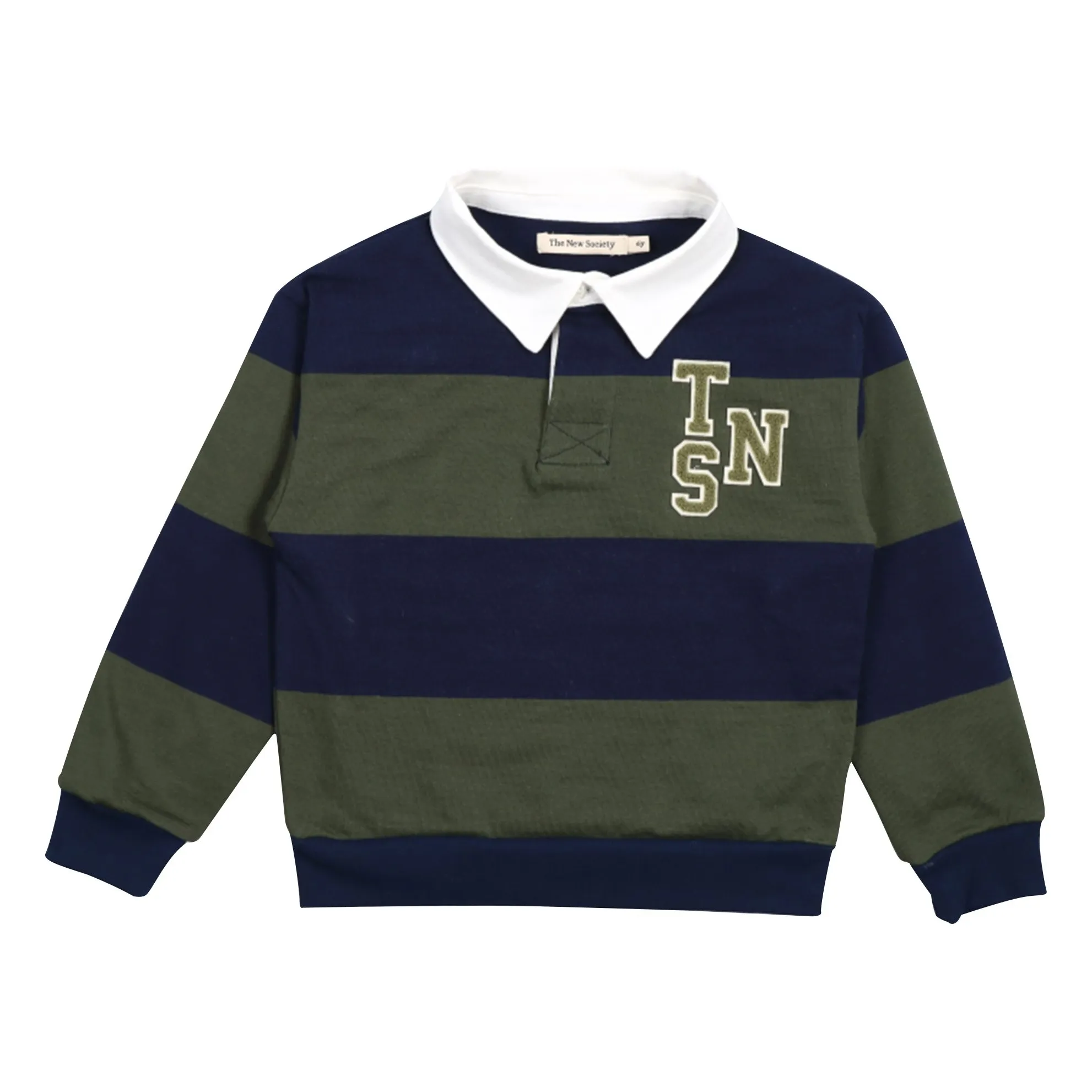 The New Society Navy Blue Tomas Organic Cotton Striped Polo Shirt