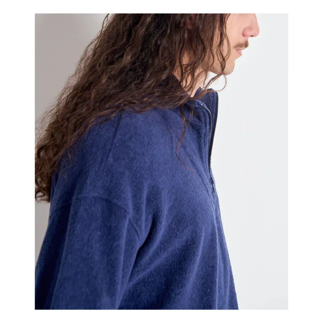Sweat Col Zippé Bobypark Bouclette Coton Bio | Bleu foncé
