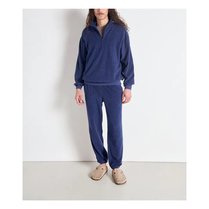 Sweat Col Zippé Bobypark Bouclette Coton Bio | Bleu foncé- Image produit n°2