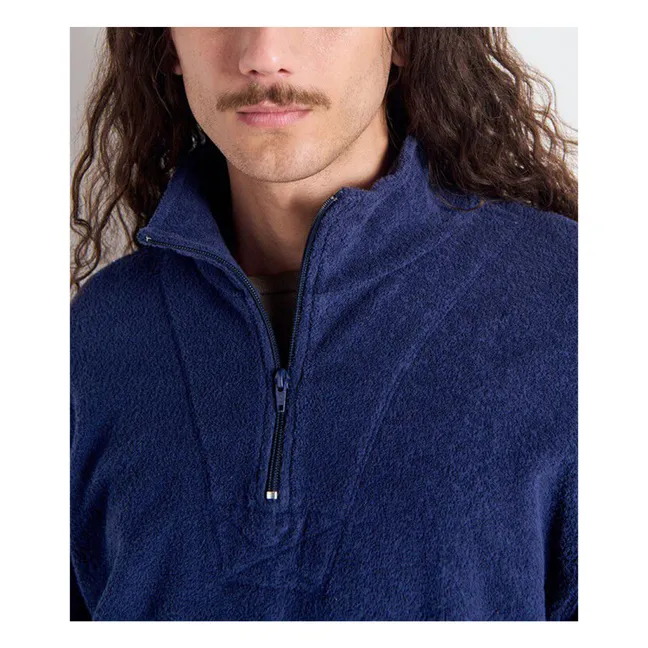 Sweat Col Zippé Bobypark Bouclette Coton Bio | Bleu foncé