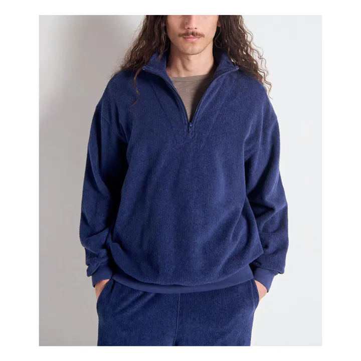 Sweat Col Zippé Bobypark Bouclette Coton Bio | Bleu foncé- Image produit n°1