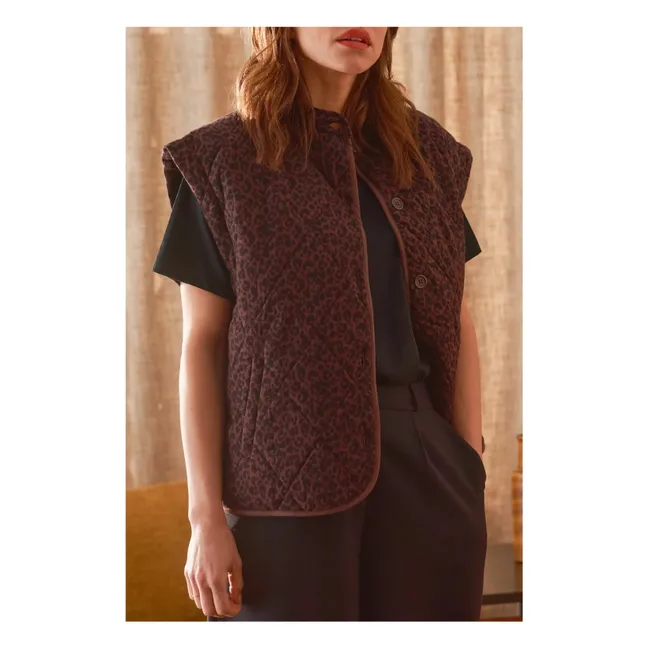 Ärmellose Jacke Charlie Leopard Double Gaze aus Baumwolle - Damenkollektion | Schokoladenbraun