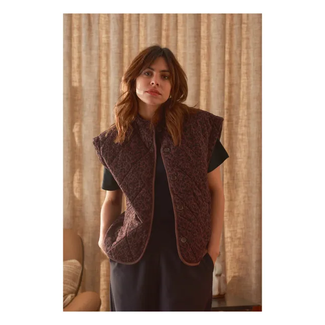 Ärmellose Jacke Charlie Leopard Double Gaze aus Baumwolle - Damenkollektion | Schokoladenbraun