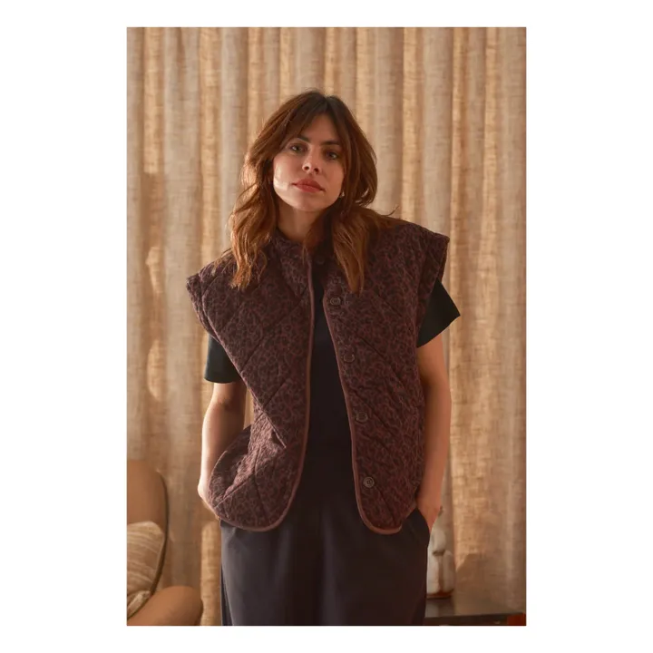Veste Sans Manches Charlie Léopard Double Gaze de Coton - Collection Femme | Chocolat- Image produit n°0
