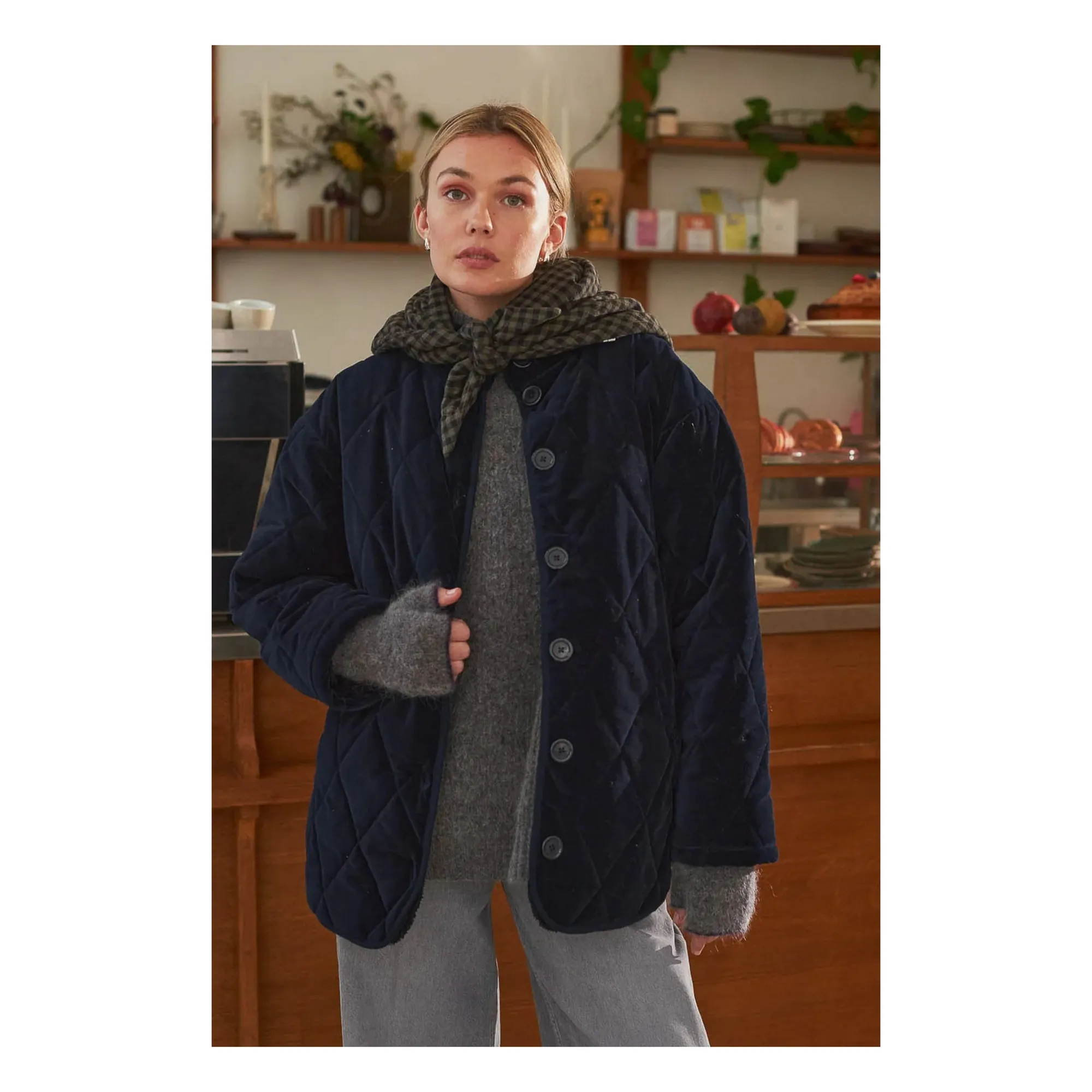 Marlot Paris Women's Indigo Louisa Velvet Quilted Coat - Collection