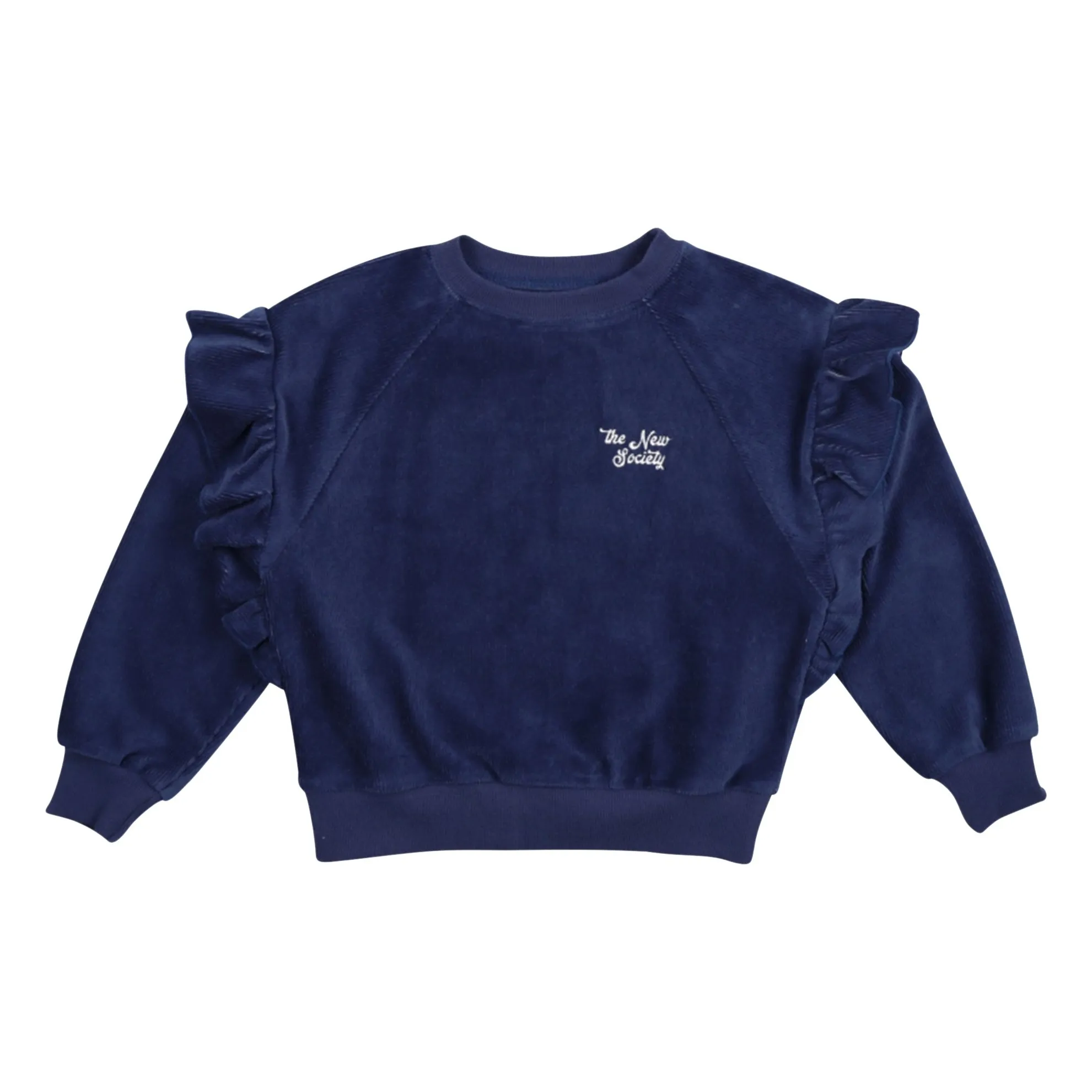 The New Society Navy Blue Sweat Clau Velours Coton Bio
