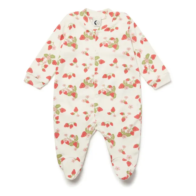 Pyjama mit Füßen Erdbeere Bio-Baumwolle | Seidenfarben