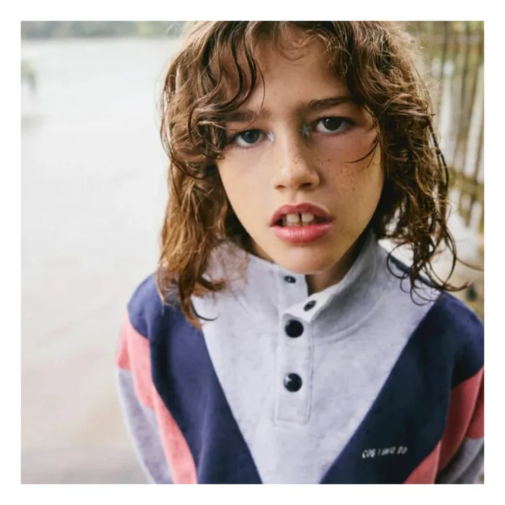 Sweat Col Boutonné Colorblock Coton Bio | Gris- Image produit n°1