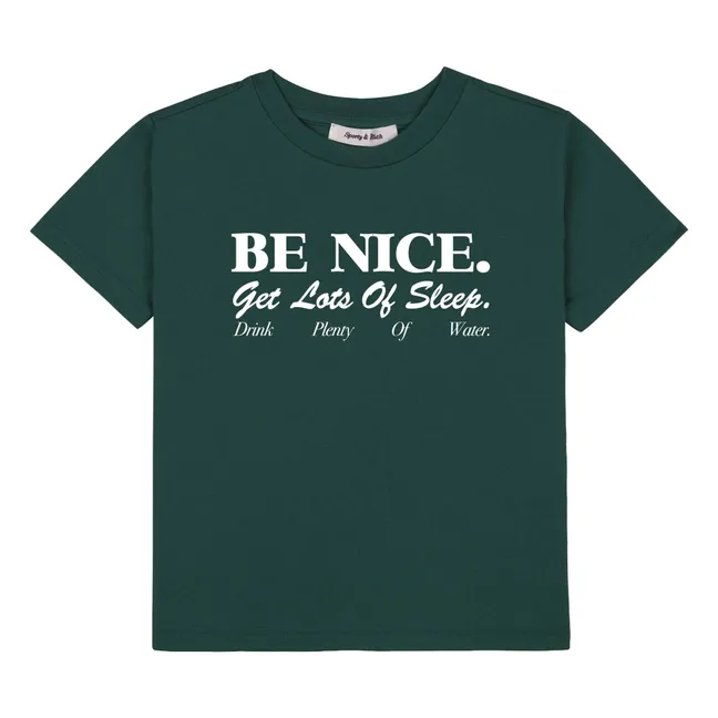 Camiseta Be Nice de algodón reciclado | Verde Oscuro