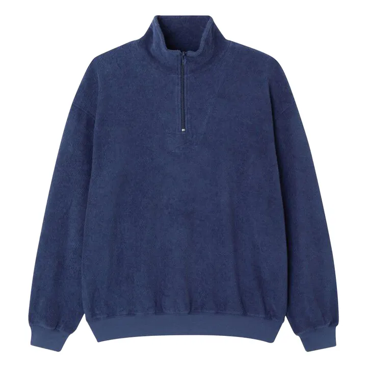 Sweat Col Zippé Bobypark Bouclette Coton Bio | Bleu foncé- Image produit n°0