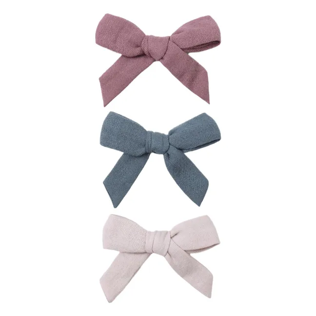 Lot de 3 Barrettes Nœuds Gaze de Coton Bio | 	Lilas