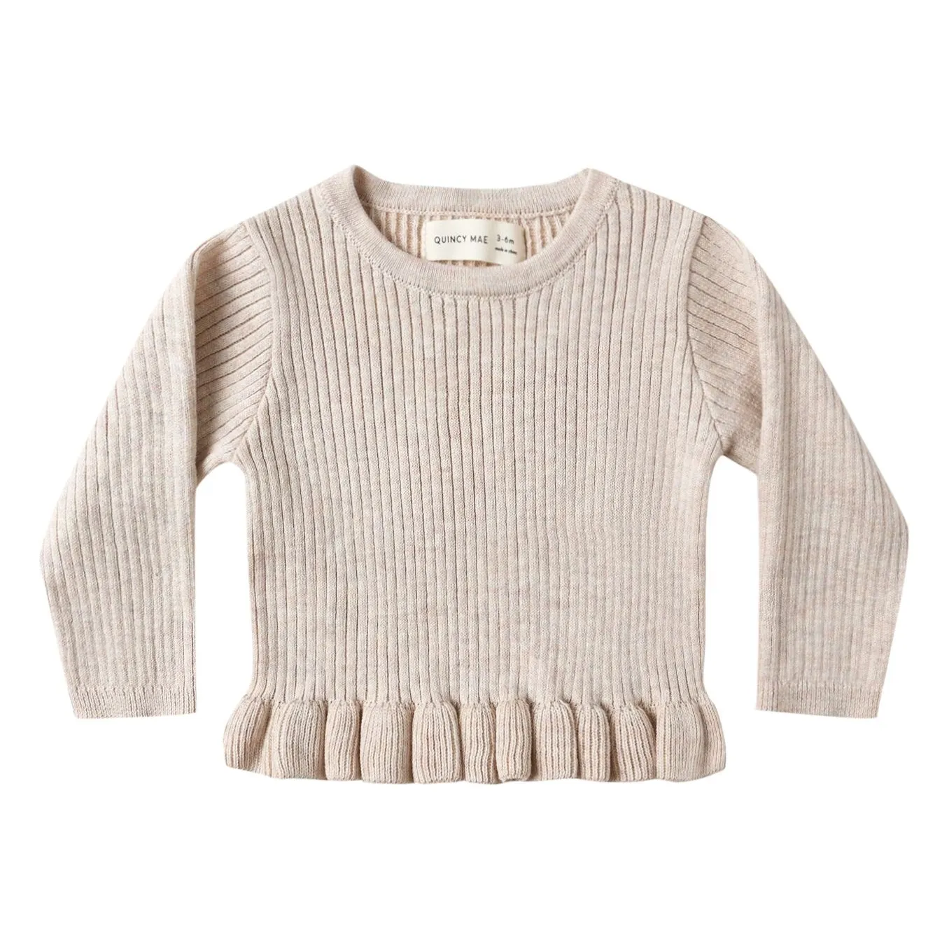 Quincy Mae Oatmeal Peplum Organic Rib Knit T-Shirt