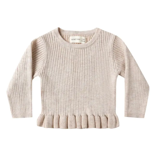 Peplum organic rib knit T-shirt | Oatmeal