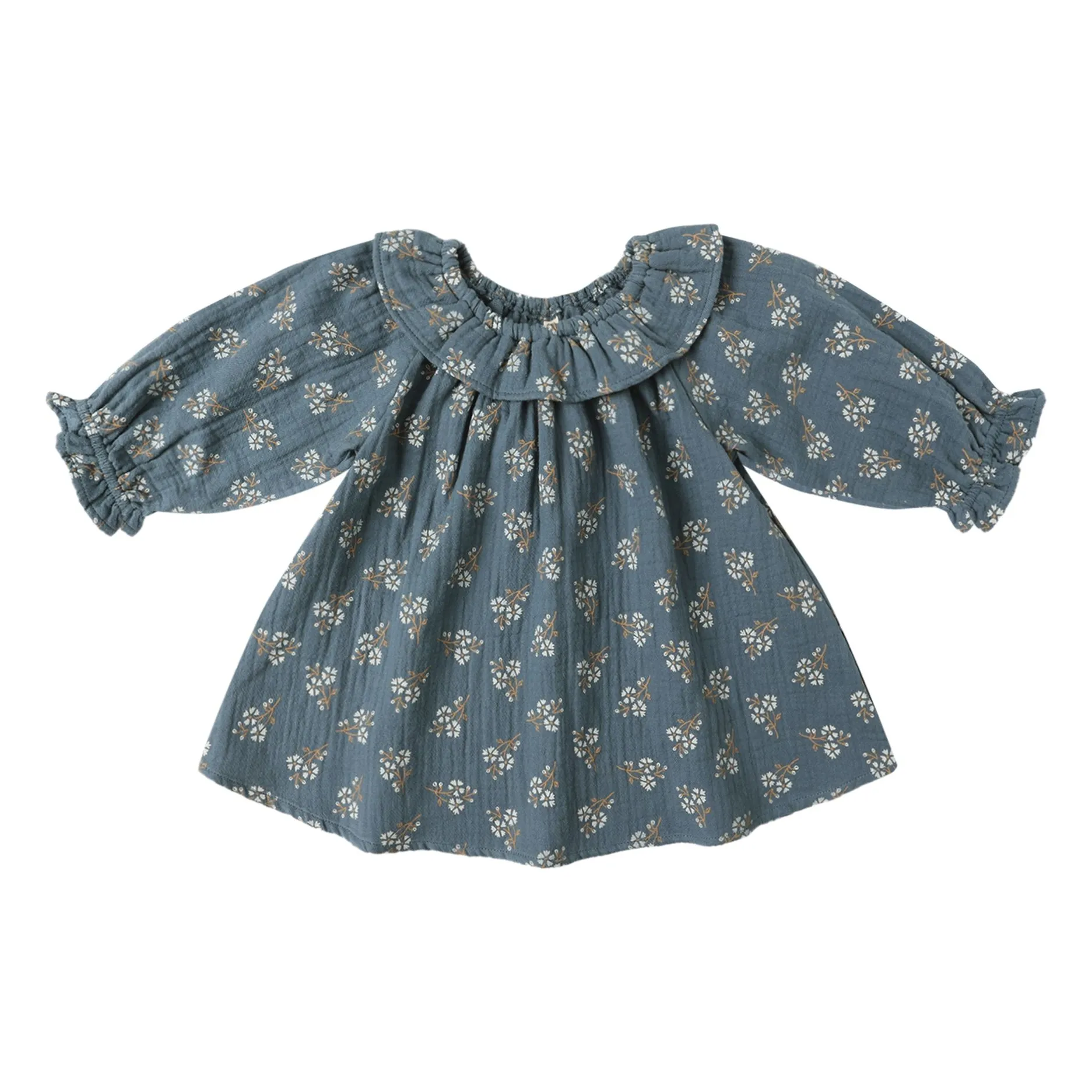 Quincy Mae Grey Blue Isla Fleurie Organic Cotton Gauze Dress