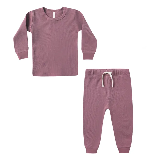 Conjunto de camiseta y jogger de algodón orgánico Waffle | Magenta
