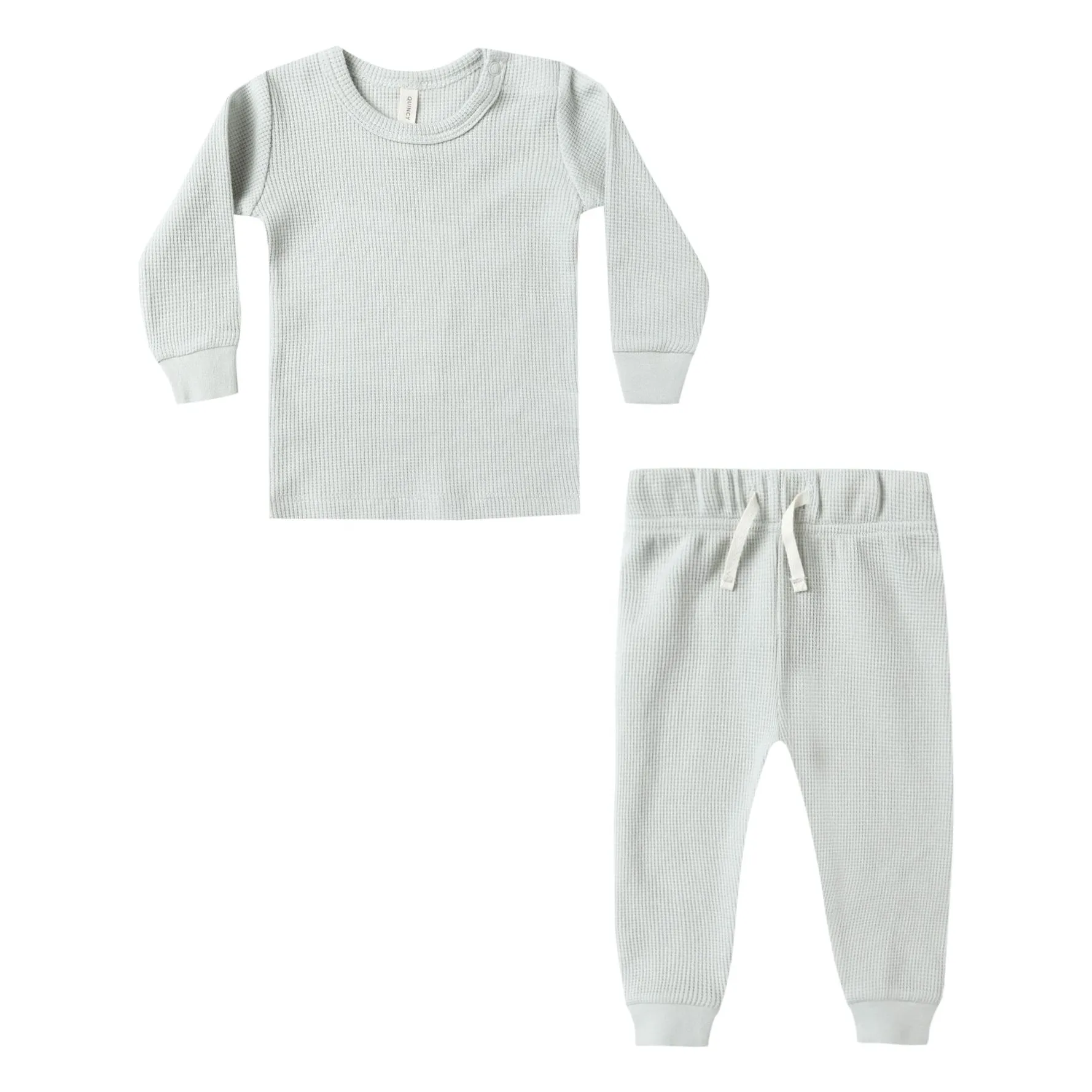 Quincy Mae Light Blue Waffle Organic Cotton T-Shirt And Jogger Set
