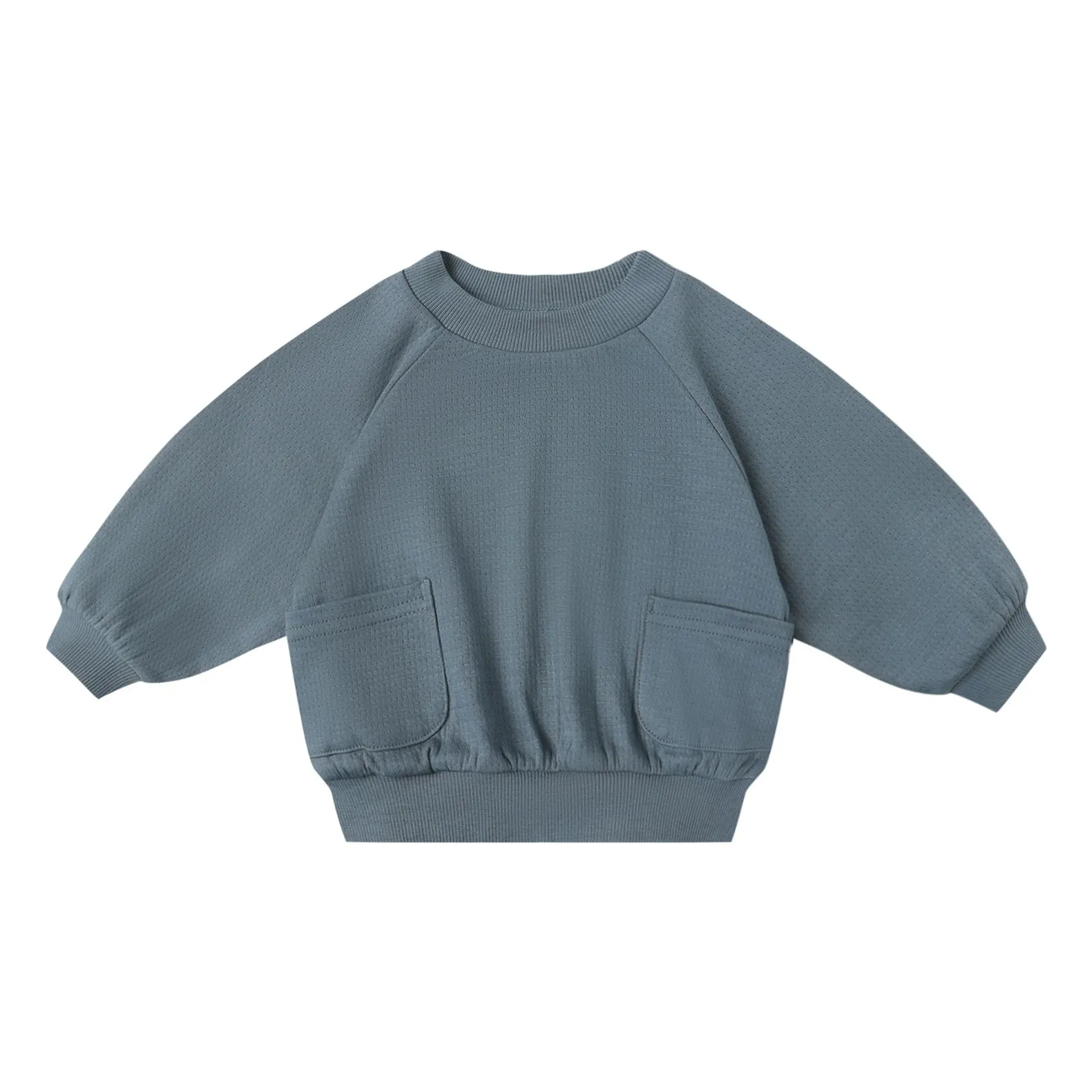 Quincy Mae Grey Blue Pointelle Organic Cotton Sweatshirt