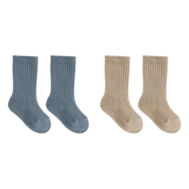 Set of 2 Pairs of Organic Cotton Socks | Grey blue