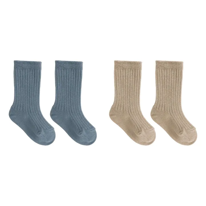 Set of 2 Pairs of Organic Cotton Socks | Grey blue- Product image n°0