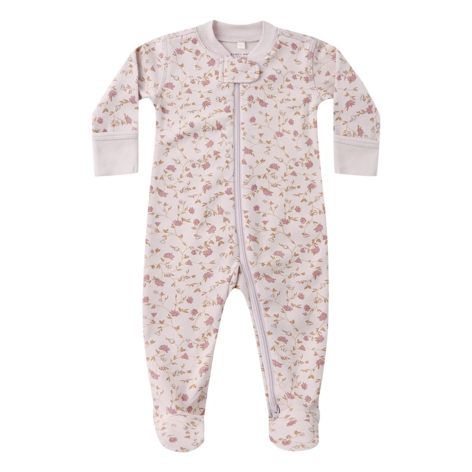 Quincy Mae Lilac Organic Cotton Floral Footed Jumpsuit