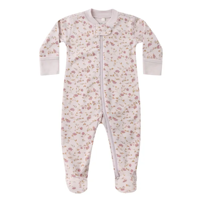 Combinaison à Pieds Fleurie Coton Bio | 	Lilas