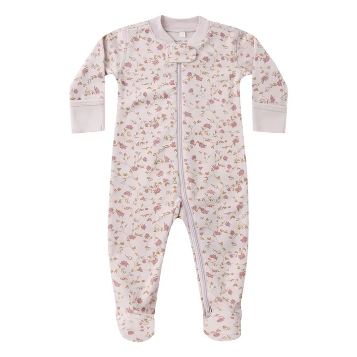 Combinaison à Pieds Fleurie Coton Bio | 	Lilas- Image produit n°0
