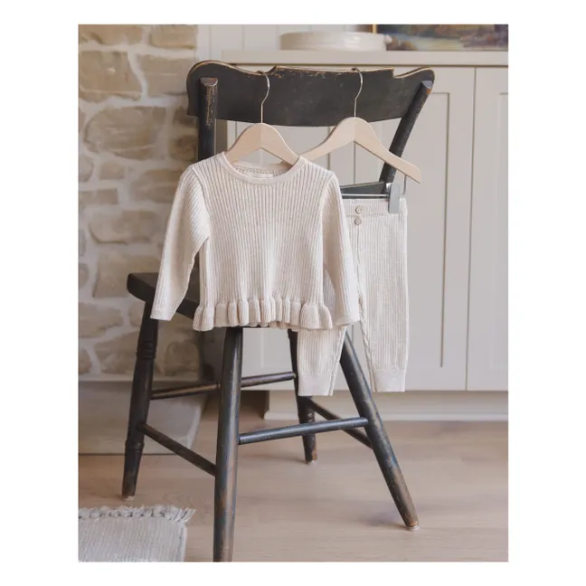 Peplum organic rib knit T-shirt | Oatmeal