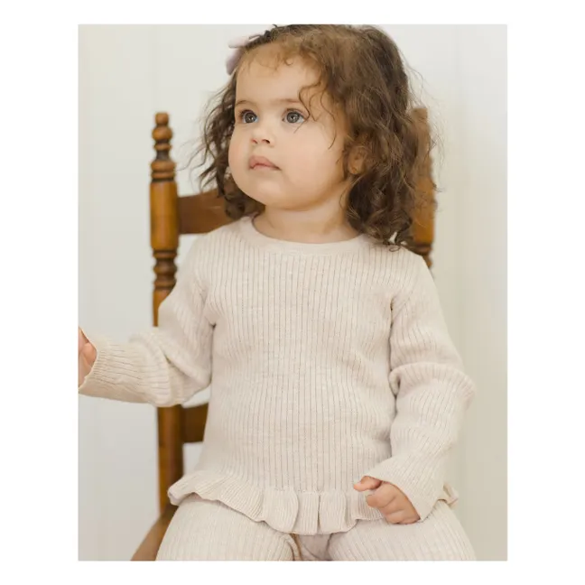 Peplum organic rib knit T-shirt | Oatmeal