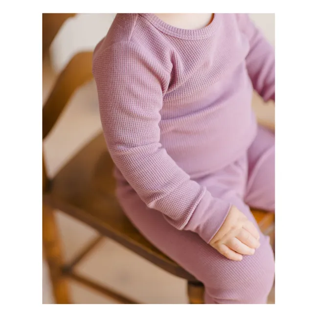 Conjunto de camiseta y jogger de algodón orgánico Waffle | Magenta