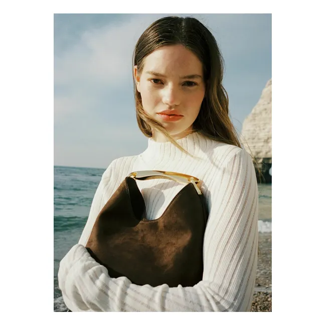 Kleine Bumerang-Tasche aus Shearling | Braun