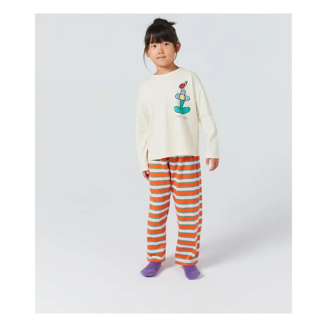 Pyjama Rayé Fleur Coton Bio | Rouge