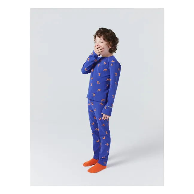 Pijama de canalé de cebra de algodón orgánico | Azul Rey