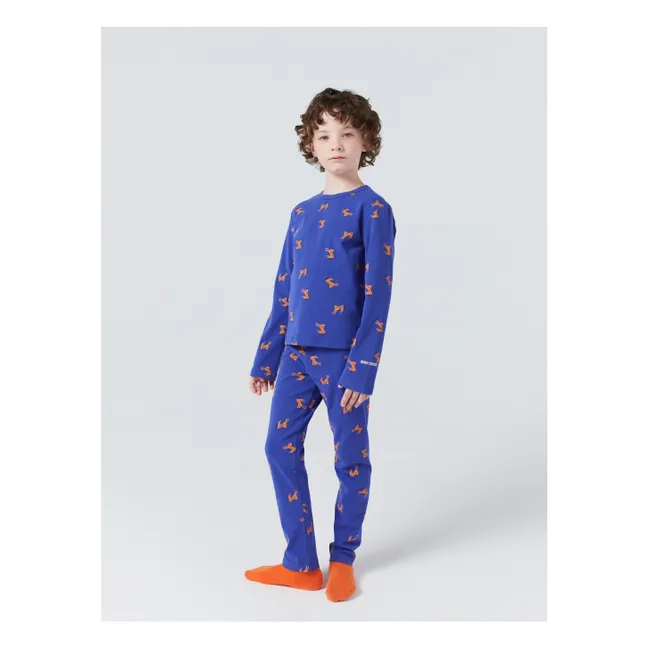 Pyjama Côtelé Zèbres Coton Bio | Bleu roi