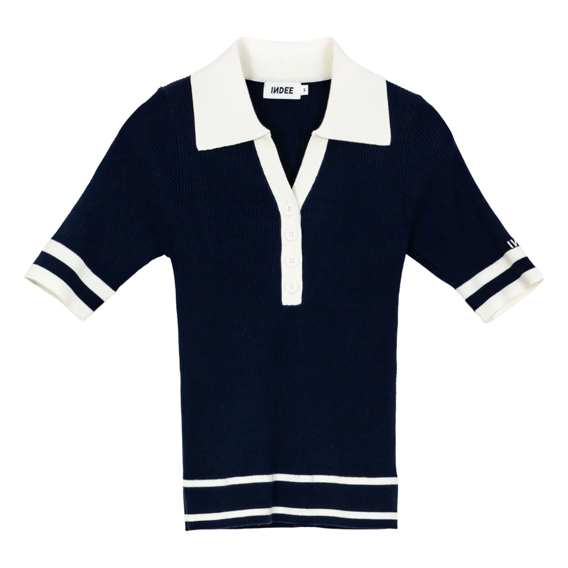 Indee Navy Blue Santorini Mesh Polo Shirt With Contrasting Edges