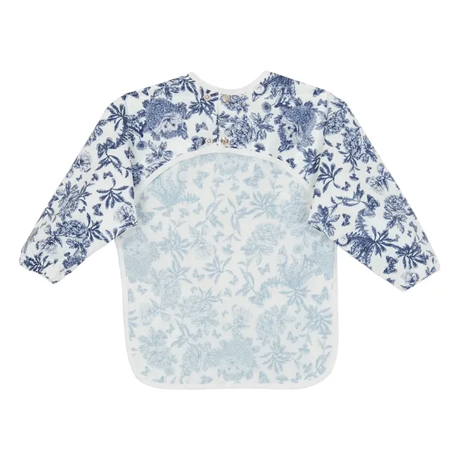 Toile de Jouy coated bib with sleeves | Navy blue