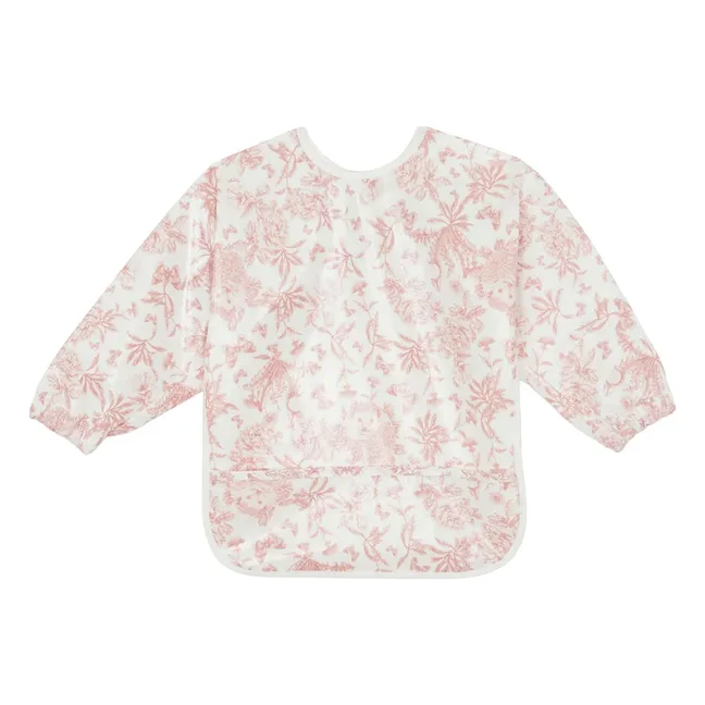 Toile de Jouy coated bib with sleeves | Peach