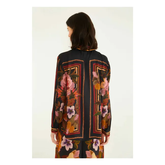 Camisa Chenille Flowers | Negro