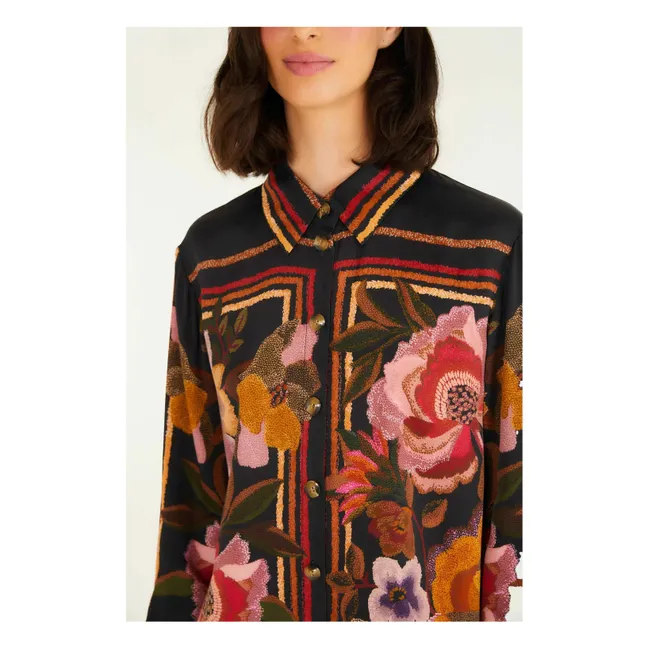 Chenille Blumen Shirt | Schwarz