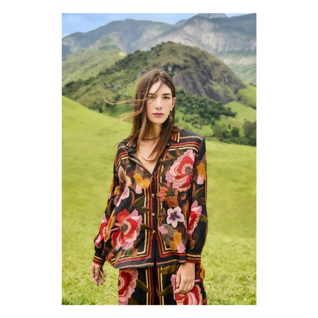 Camicia con fiori di ciniglia | Nero