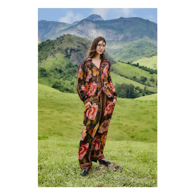 Chenille Blumen Shirt | Schwarz