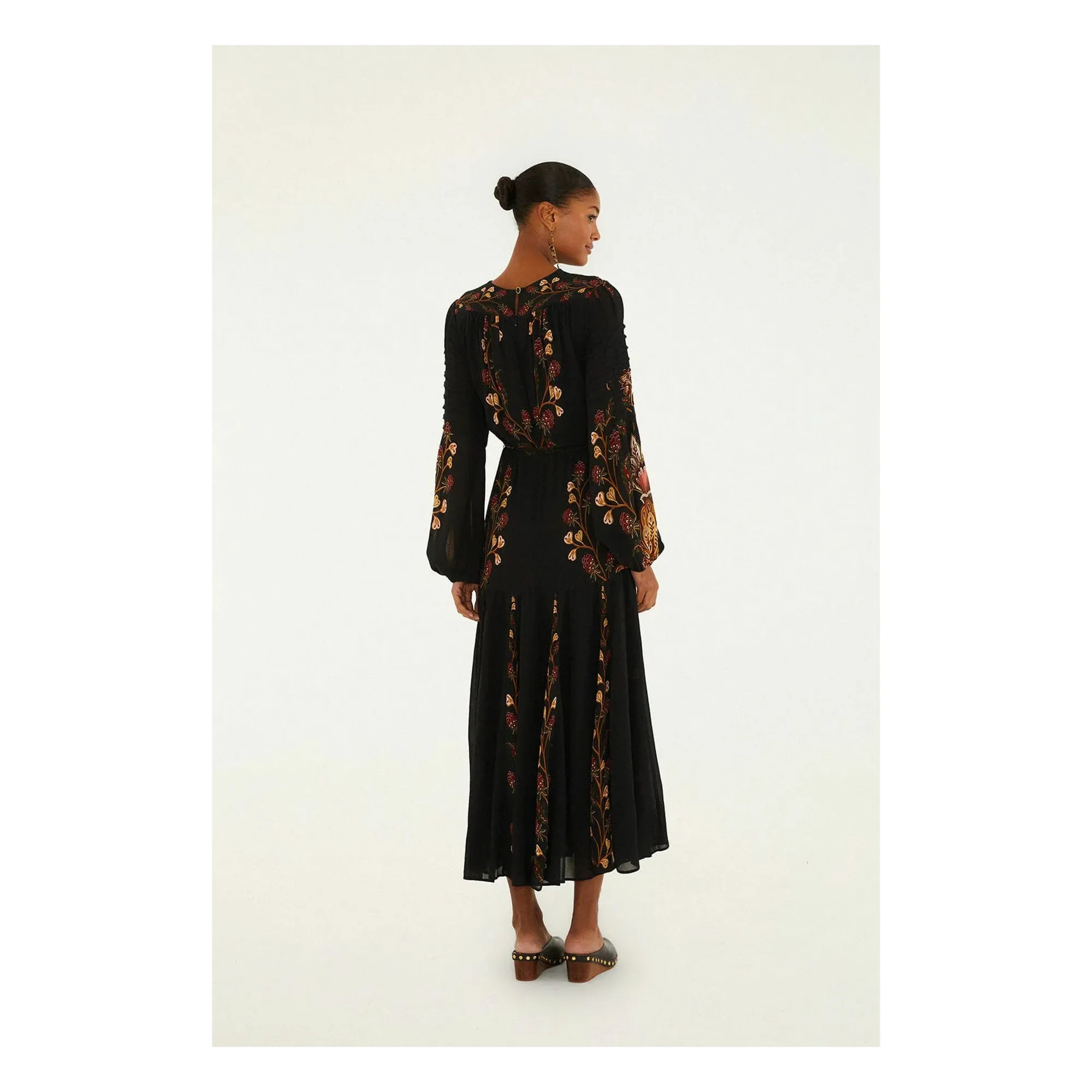 berry garden long sleeve dress FARM Rio Berry Garden Long-Sleeve Pleated Maxi Dress in Red