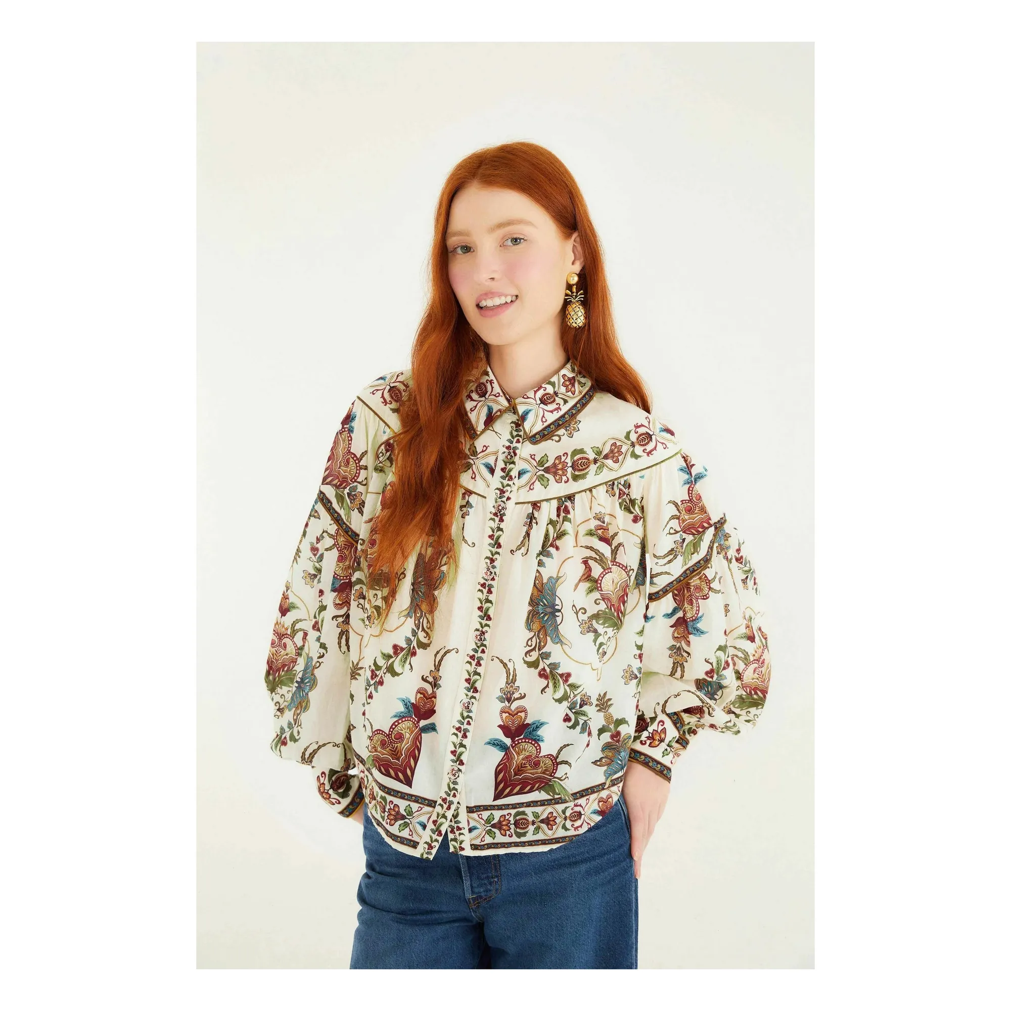 Farm Rio Cream Magestic Hearts Blouse